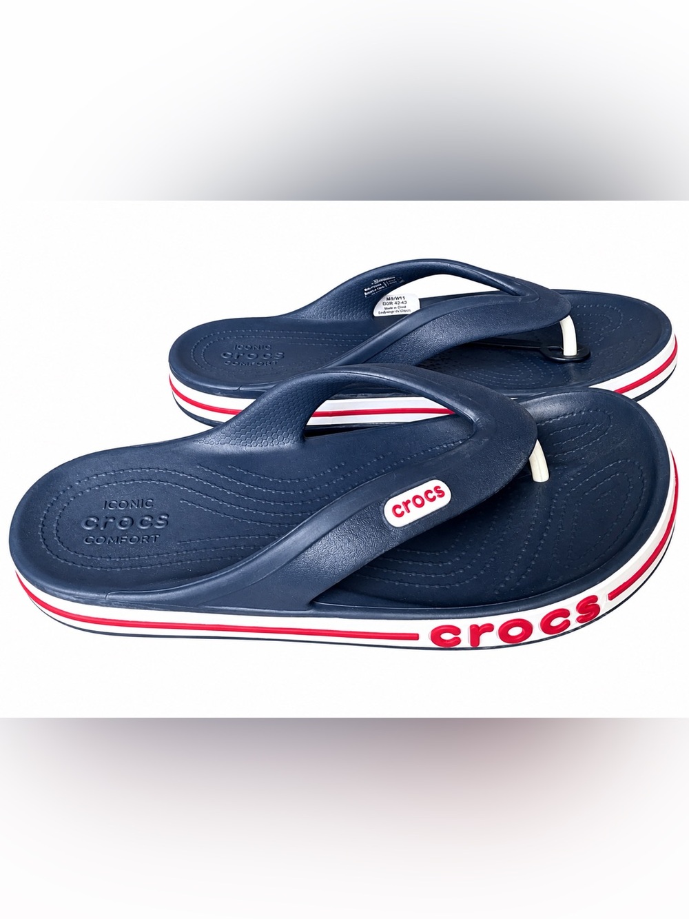 Crocs Bayaband Flip Flops Navy Blue Casual Sandals Men’s size 9 / Women’s 11